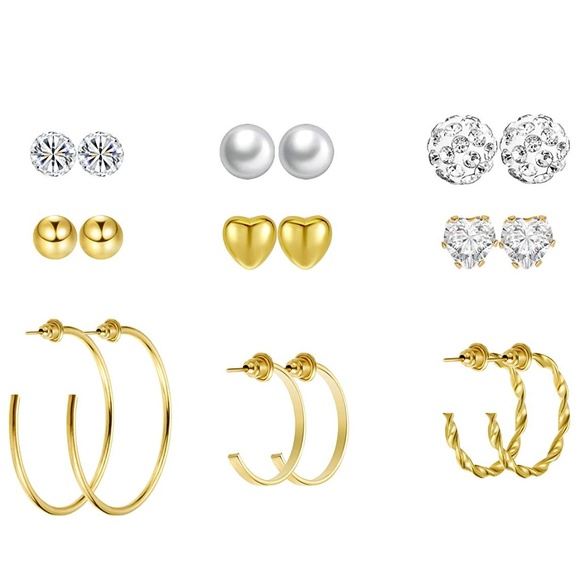 C.C. Boutique Jewelry - NWT 9 Pair Set Gold Diamond Stud & Hoop Earrings